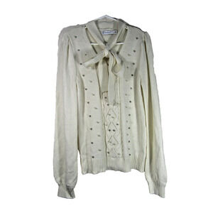New York & Co Sweater Womens Medium Cream Rhinestone Pearl Minimalist Neutral